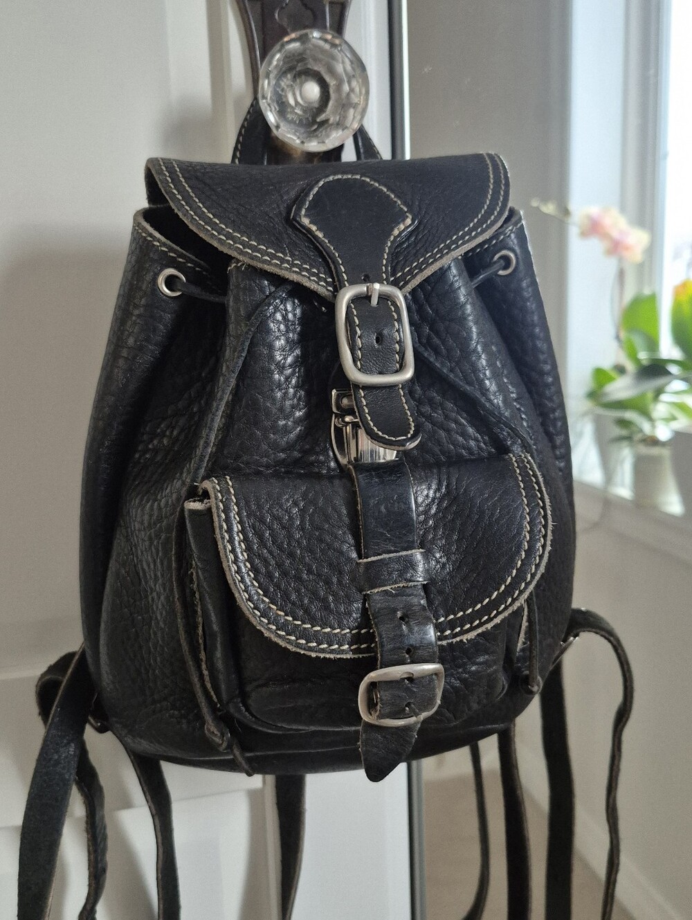 Vintage Roots Black MINI Leather Backpack Purse